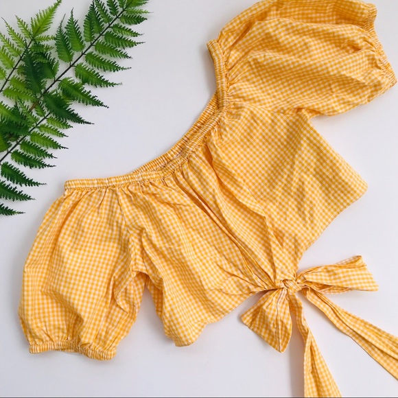 Zara Tops - Zara Mustard gingham tie crop